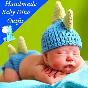 NWT Handmade 'Deep Magic' Crochet Cotton Baby Dinosaur Outfit Size: 0-3 Months
